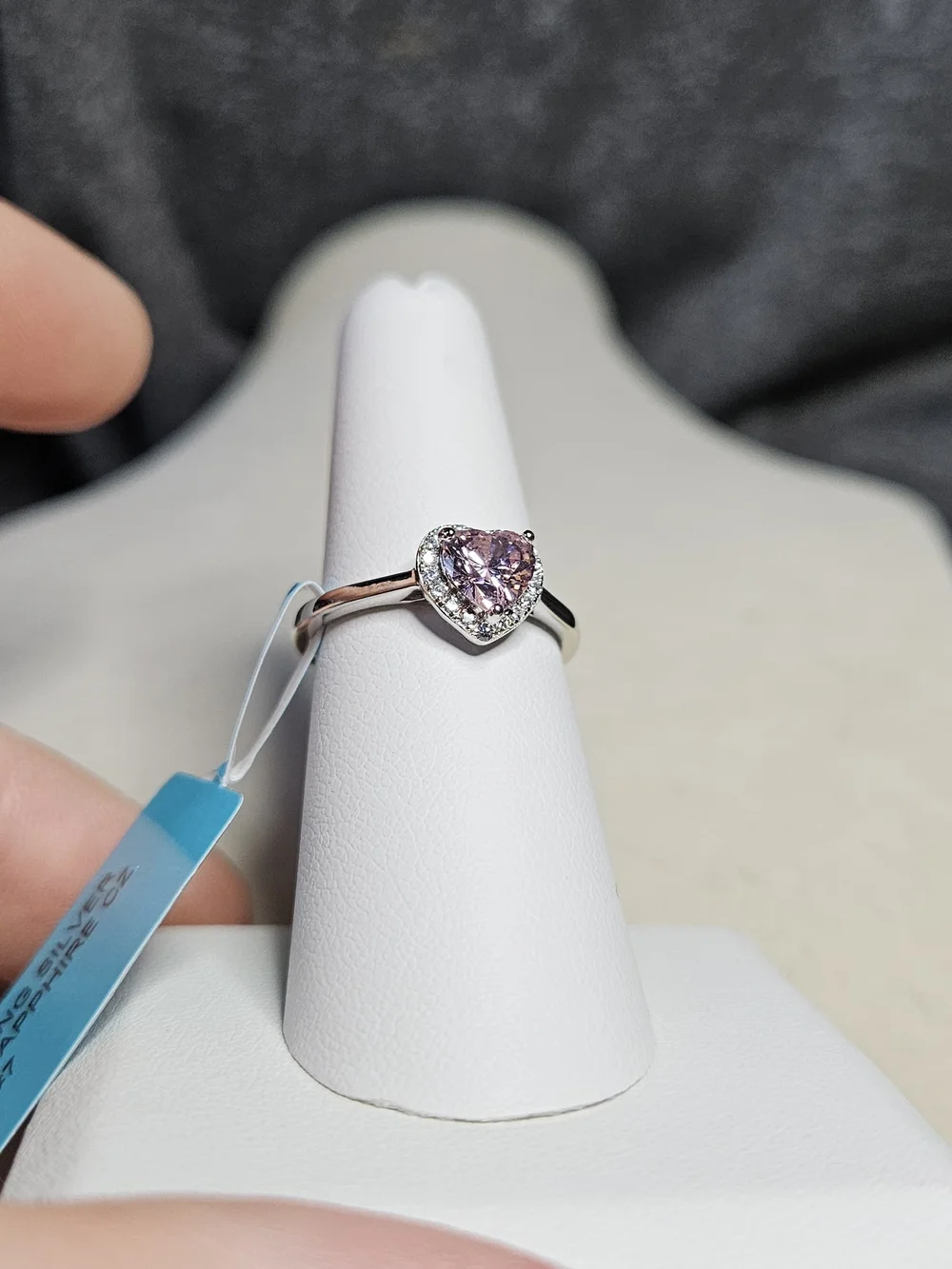 Pink Heart Halo Ring Sterling Silver